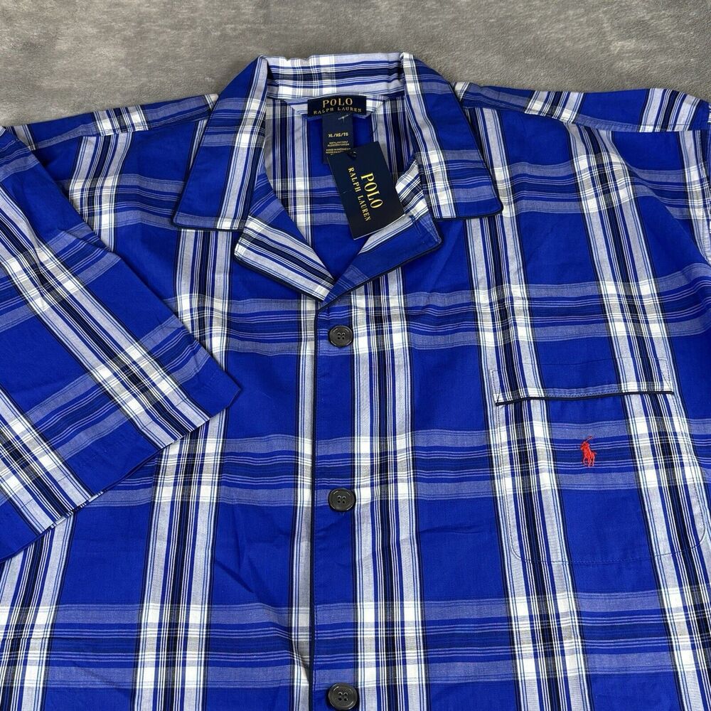 Polo Ralph Lauren Pajama Top Mens XL Sleep Shirt Short Sleeve Blue Plaid New $40